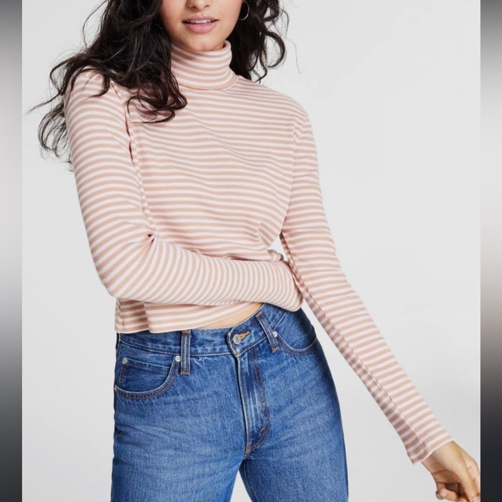 Levis Pink And Beige Brown Stripped Turtleneck Long Sleeve Shirt